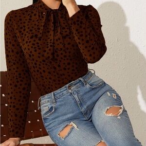 Shein brown and black animal print blouse size S #117